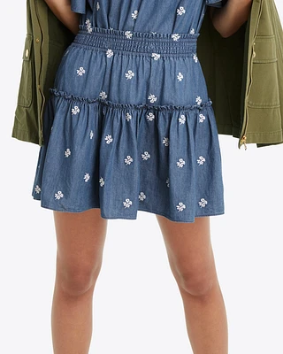 Pull on Skirt Embroidered Chambray