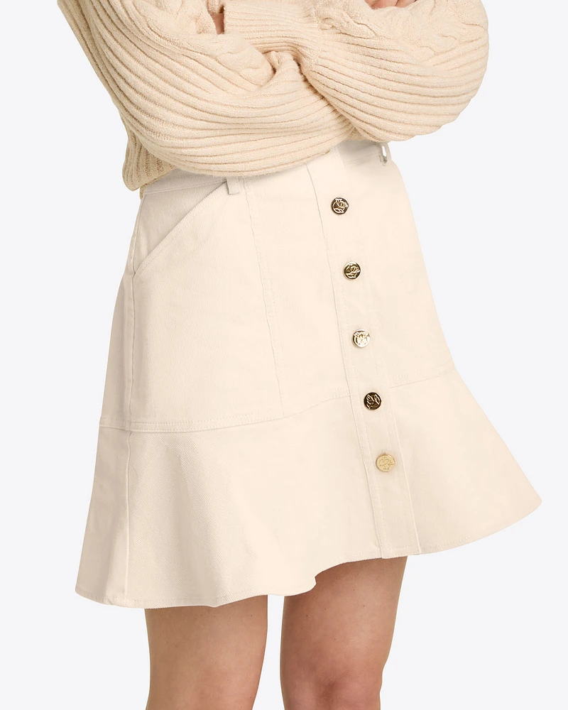 Peplum Mini Skirt Stretch Corduroy