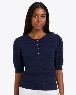 Annabelle Short-Sleeve Sweater Navy Pointelle