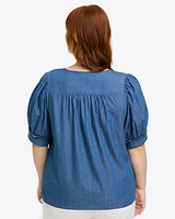 Heidi V-Neck Top Chambray