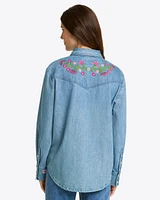 Lynn Embroidered Long Sleeve Top Denim