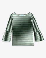 Corey Bell Sleeve Top Green Mariner Stripe