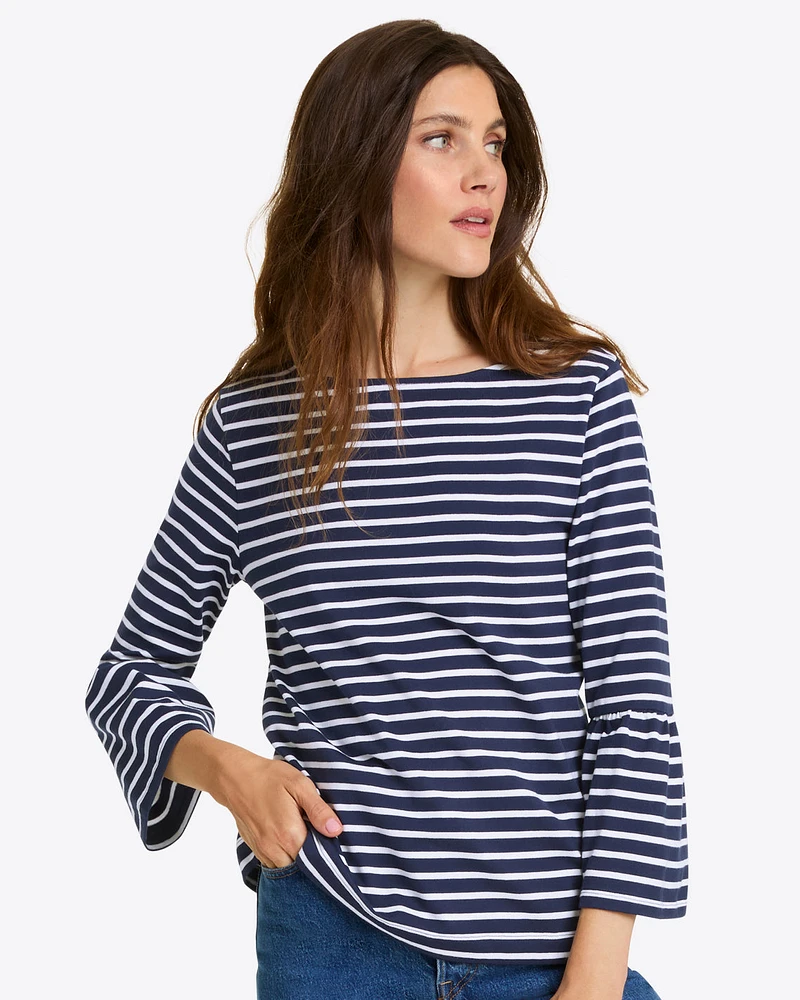 Corey Bell Sleeve Top Navy Mariner Stripe