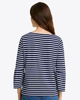 Corey Bell Sleeve Top Navy Mariner Stripe