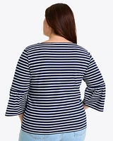 Corey Bell Sleeve Top Navy Mariner Stripe