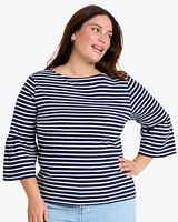 Corey Bell Sleeve Top Navy Mariner Stripe