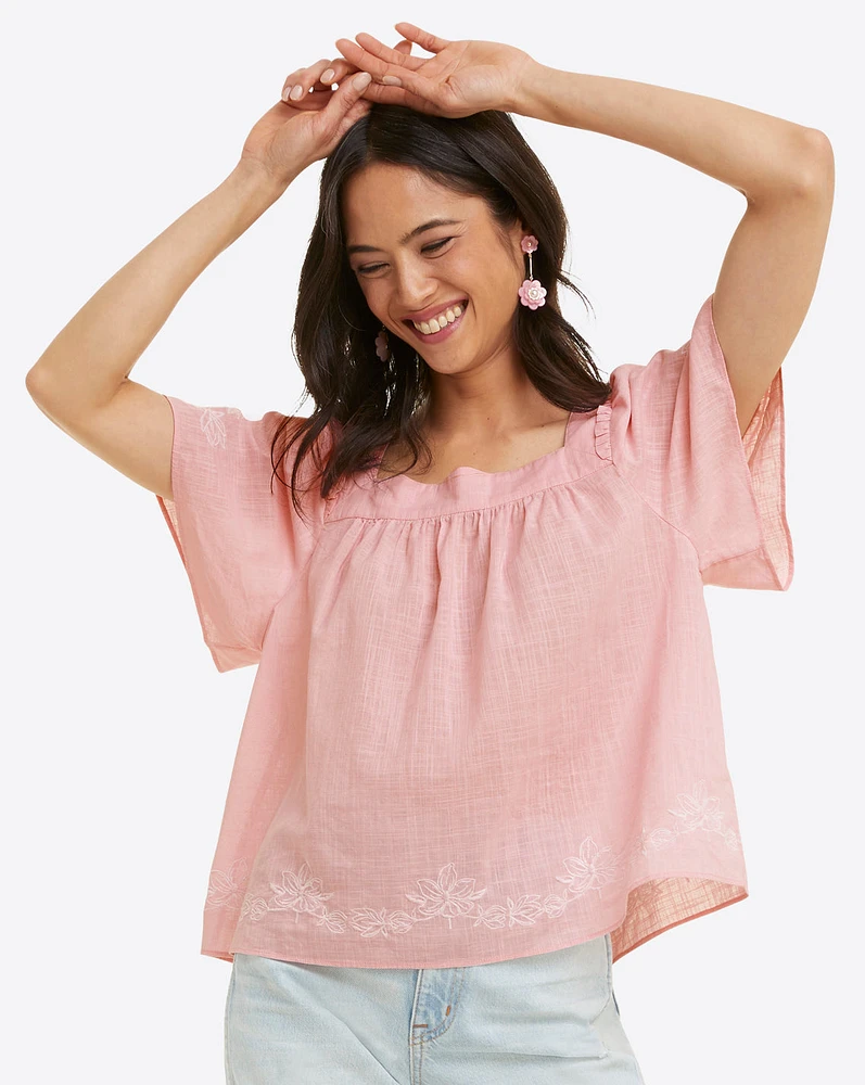 Maren Top Pink Embroidered Floral