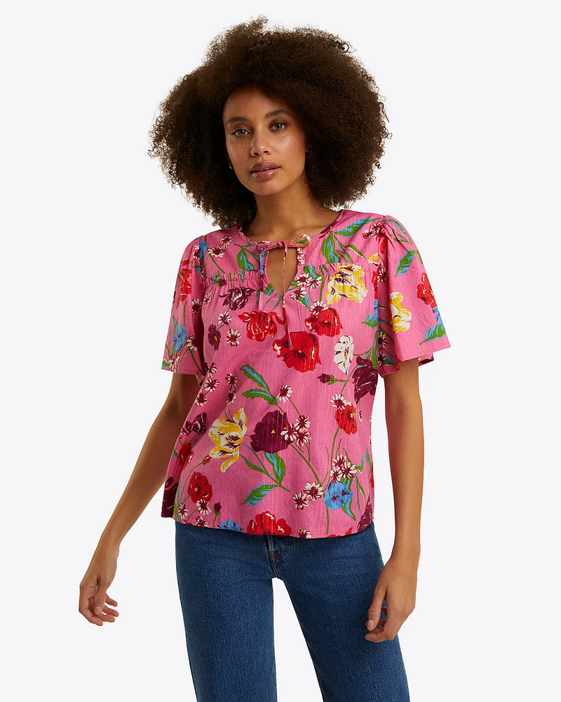 Mary Flutter Sleeve Top Lurex Stripe