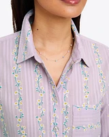 Lynn Long Sleeve Top Embroidered Cotton Dobby