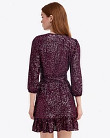 Jordan Long-Sleeve Wrap Dress Sequins