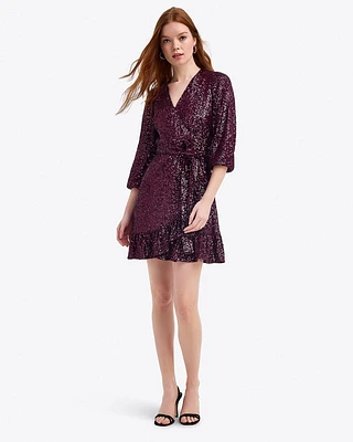 Jordan Long-Sleeve Wrap Dress Sequins