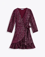 Jordan Long-Sleeve Wrap Dress Sequins