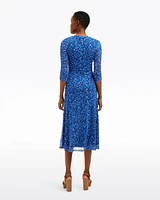 Selena V-Neck Midi Dress Blue Scattered Ditsy