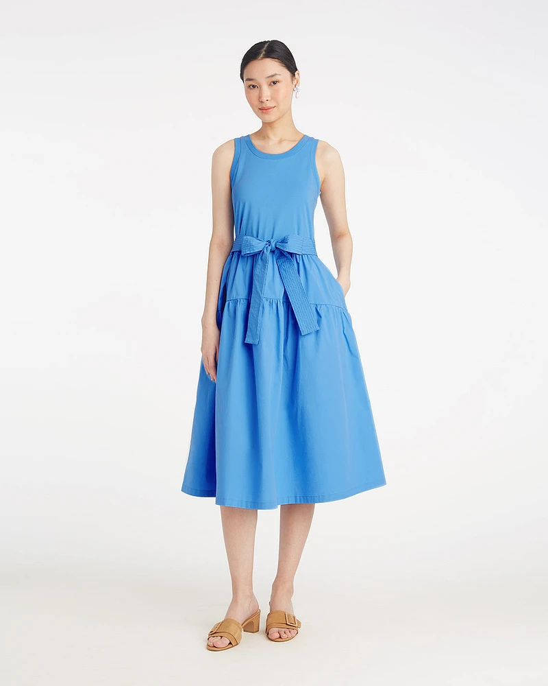 Lila Mixed Media Midi Dress Light Blue