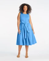 Lila Mixed Media Midi Dress Light Blue