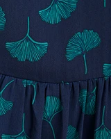 Long Sleeve Belted Dress Ginko Leaf