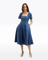 Caitlyn Square Neck Midi Dress Ribbon Floral