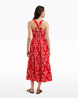 Cynthia Embroidered Midi Dress Red Floral Embroidery