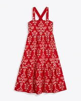 Cynthia Embroidered Midi Dress Red Floral Embroidery