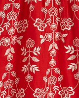 Cynthia Embroidered Midi Dress Red Floral Embroidery