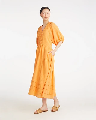 Chloe V-Neck Midi Dress Crinkle Cotton