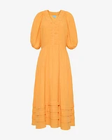 Chloe V-Neck Midi Dress Crinkle Cotton