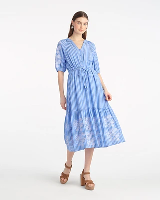 Martina Midi Dress with Floral Embroidery