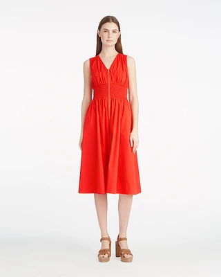 Amber Sleeveless Smocked Waist Midi Dress Stretch Poplin