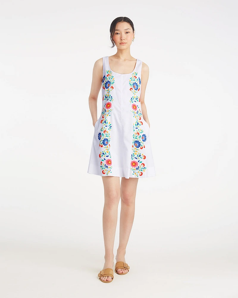 Primrose Mini Dress with Floral Embroidery