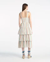 Taylor Tiered Midi Dress Rainbow Stripes