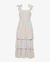 Taylor Tiered Midi Dress Rainbow Stripes