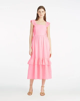 Carrie Midi Dress Pink Seersucker