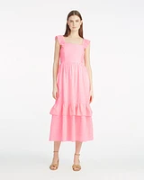 Carrie Midi Dress Pink Seersucker