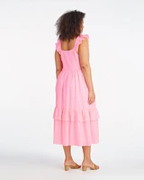Carrie Midi Dress Pink Seersucker