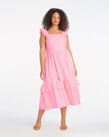 Carrie Midi Dress Pink Seersucker