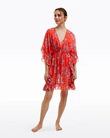 Red Magnolia Ruffle Caftan Cover Up