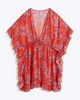 Red Magnolia Ruffle Caftan Cover Up