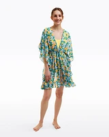 Lemon Blossom Ruffle Caftan Cover Up