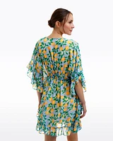 Lemon Blossom Ruffle Caftan Cover Up