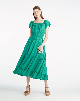 Berkeley Smocked Waist Midi Dress Green
