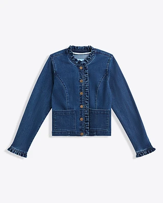 Ruffle Denim Jacket Dark Wash