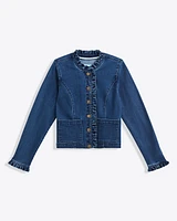 Ruffle Denim Jacket Dark Wash