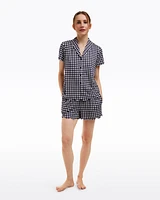 Scallop Sara Pajama Set Navy Gingham