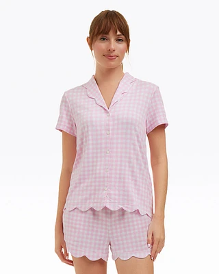 Scallop Sara Pajama Set Pink Gingham