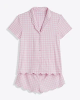 Scallop Sara Pajama Set Pink Gingham