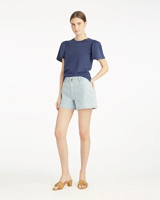 Short Sleeve Easy Knit Top Navy