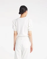 Short Sleeve Sweater with Floral Embroidery