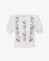 Short Sleeve Sweater with Floral Embroidery