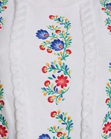Short Sleeve Sweater with Floral Embroidery