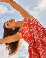 Cynthia Embroidered Midi Dress Red Floral Embroidery